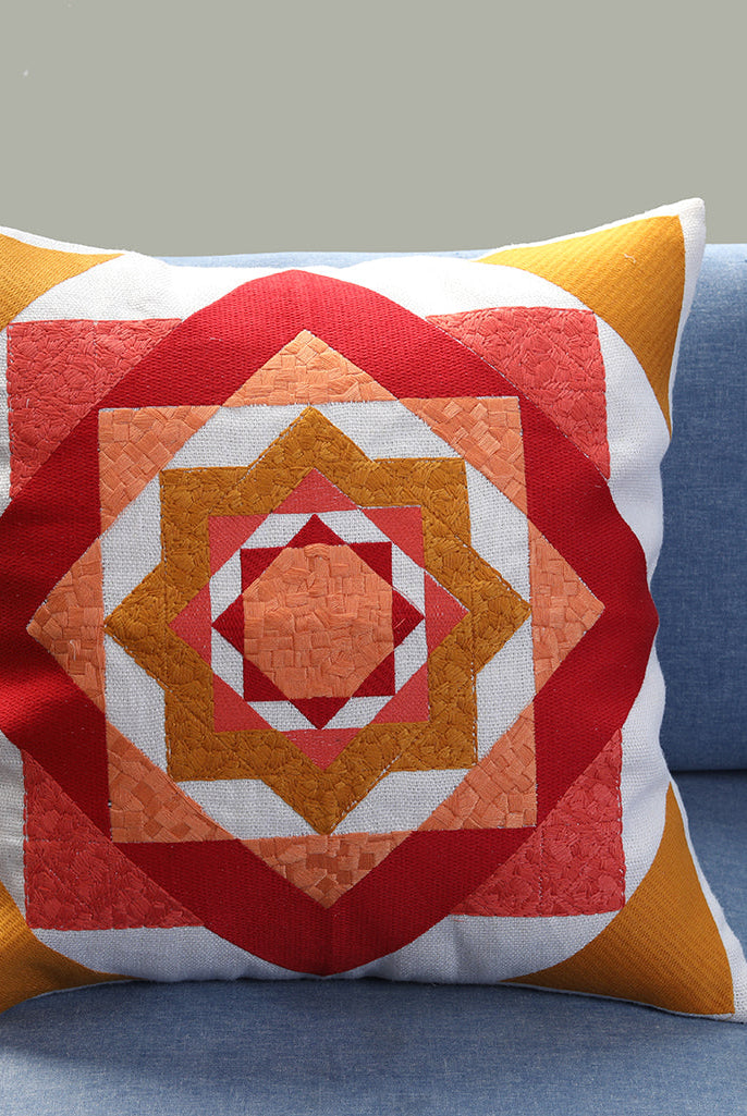 Geometric Multicolor Embroidered Cushion Cover (Pack of 1 Piece)