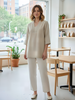 House of S Beige Minimalist V-Neck Top