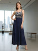 House of S Midnight Blue Embroidered Gown with Spaghetti Straps