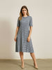 Navy & White Checkered Midi Dress