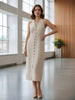 House of S Women's Classic Pearl Button Midi Dress