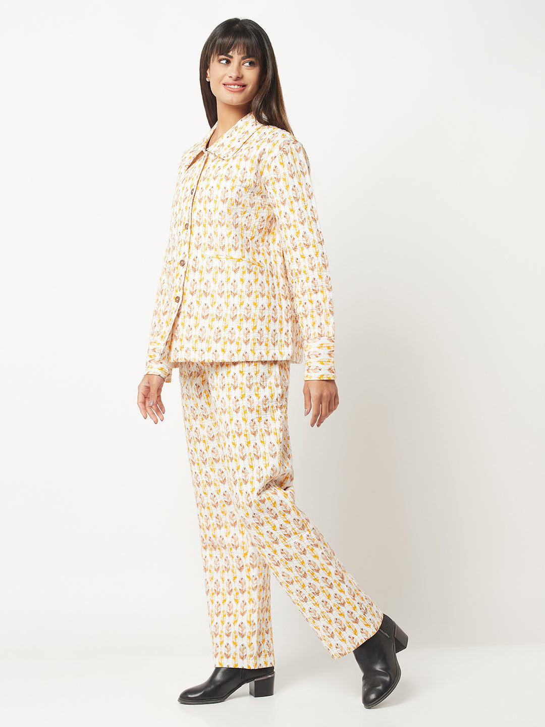 Yellow And White Quilted Co-ord Set