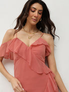 Coral Ruffled Asymmetrical Dress