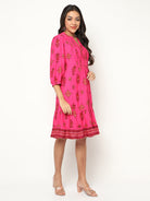 Fuchsia Printed Flared Dress