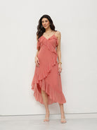 Coral Ruffled Asymmetrical Dress