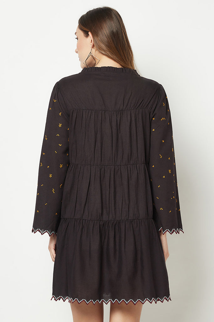 Boho Black Embroidered Dress