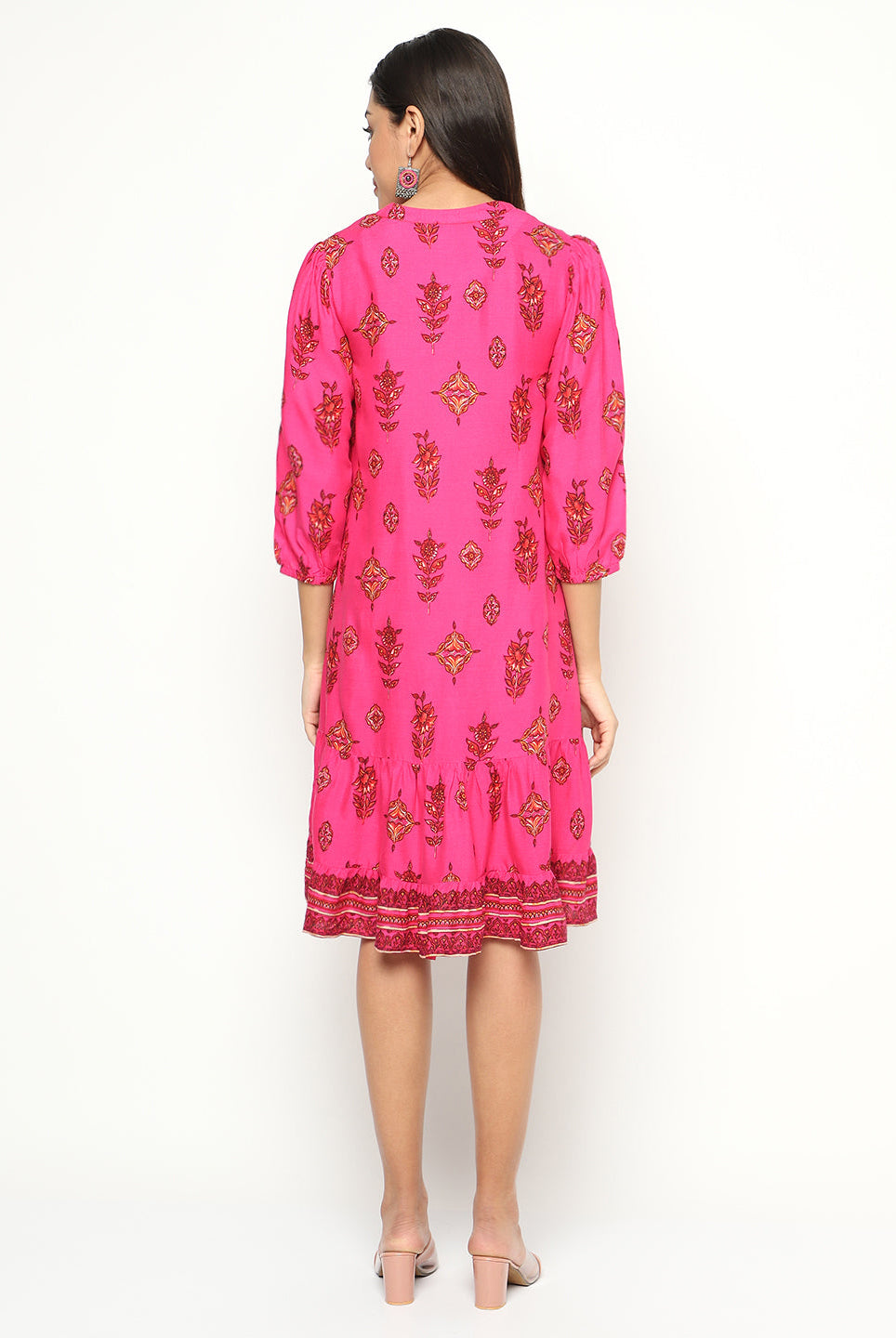 Fuchsia Printed Flared Dress