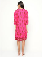 Fuchsia Printed Flared Dress