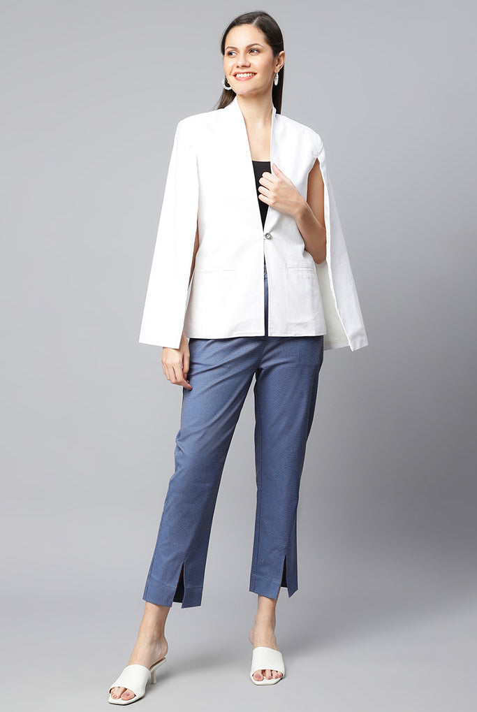White Solid Open Sleeve Jacket
