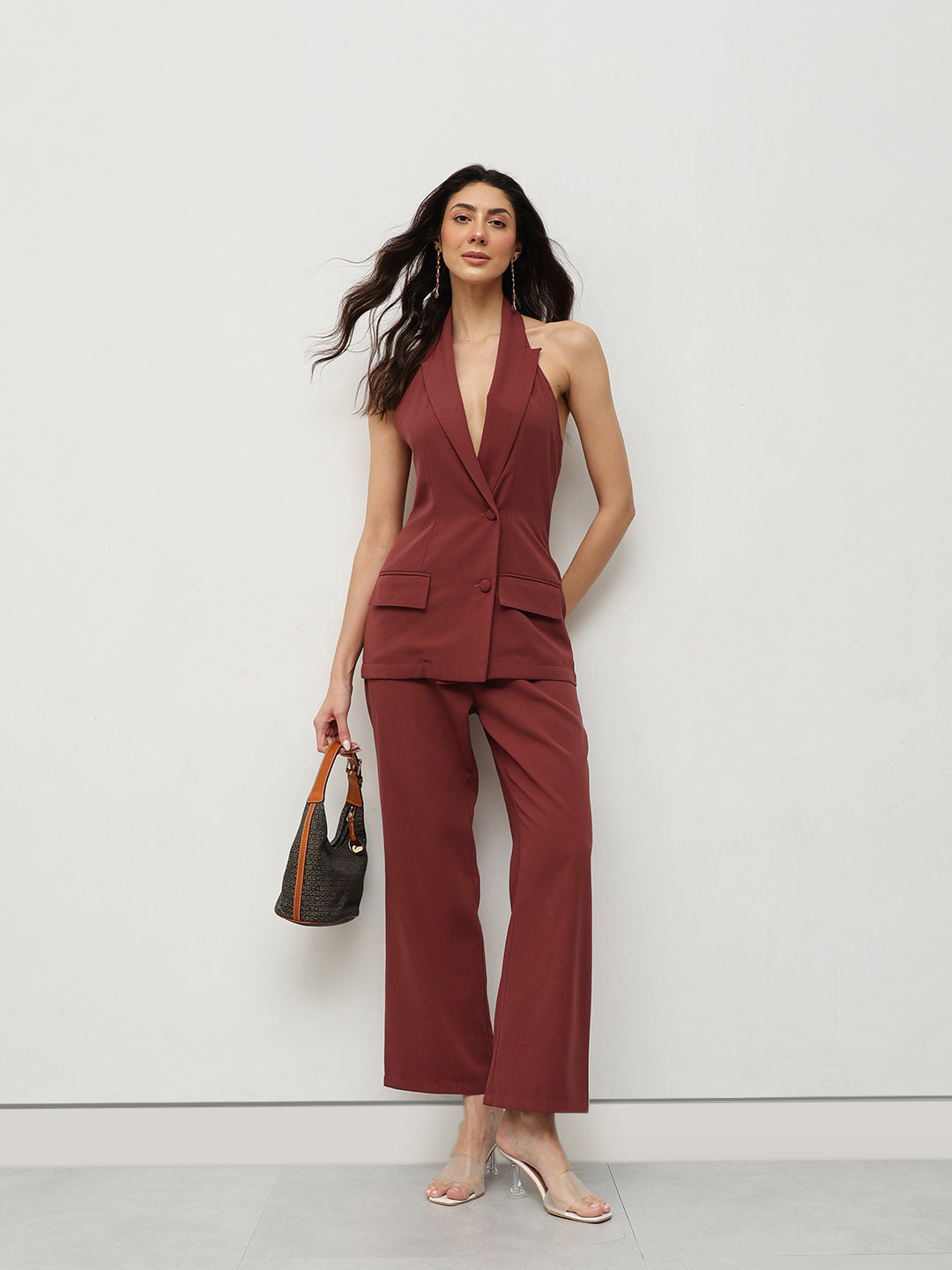 Rust Halter Blazer Co-ord Set