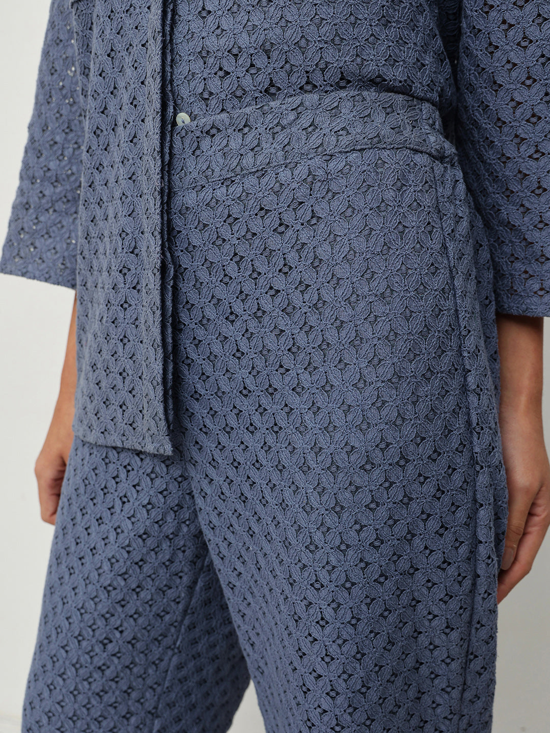 Denim Blue Embroidered Co-Ord Set