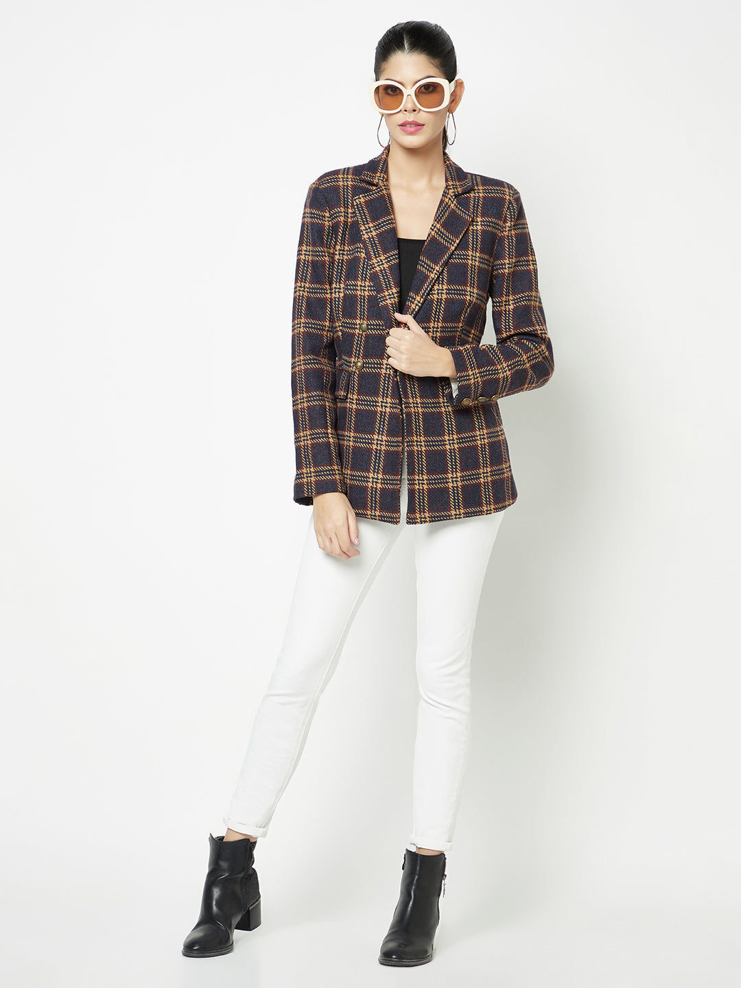 Mustard check blazer sales