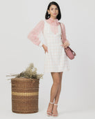 Tweed Layered Bow Collar Dress With Shirt