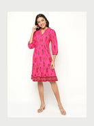 Fuchsia Printed Flared Dress